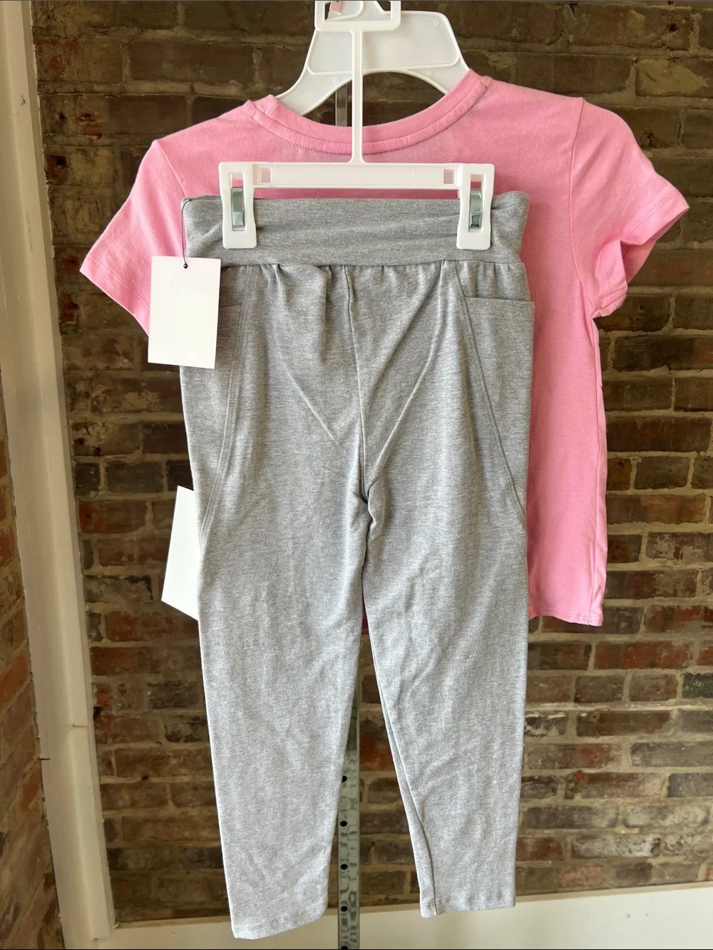 DKNY Pink Tie-Front Top with Gray Leggings Kids Pajama Set